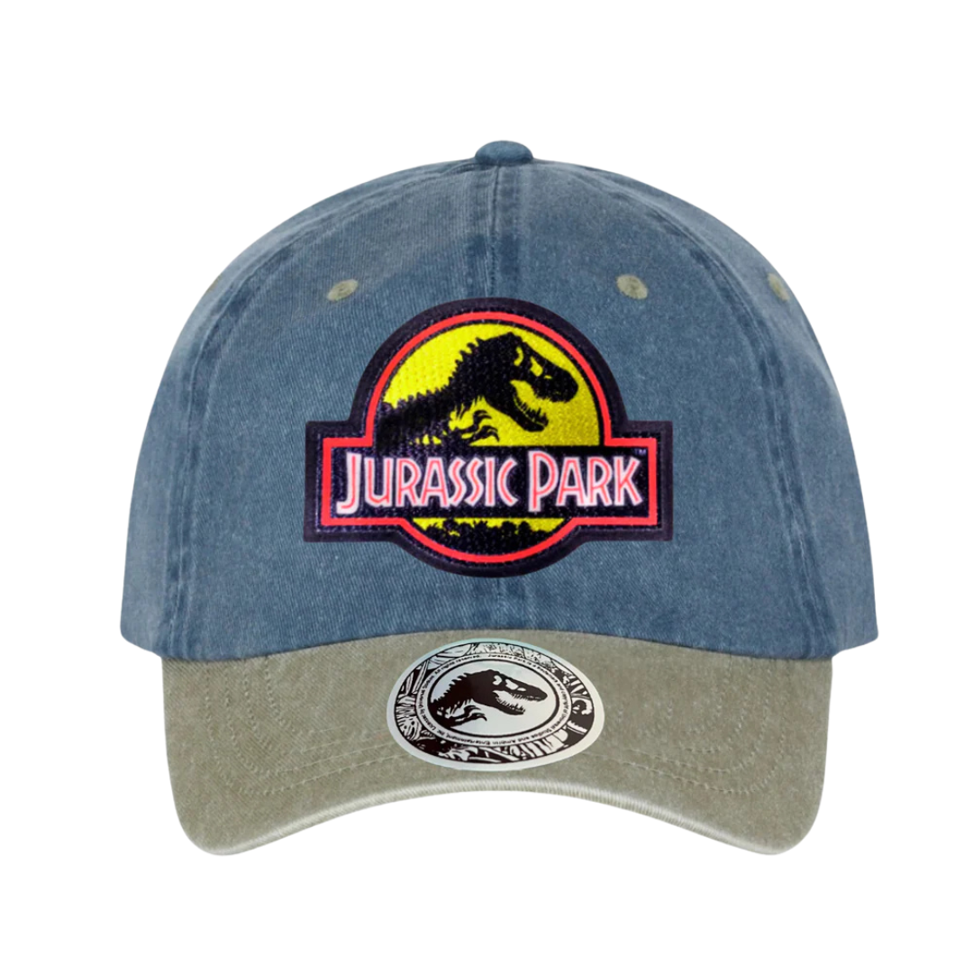 Gorra Jurassic Park (Logo Amarillo) Azul Marino-Beige Deslavada